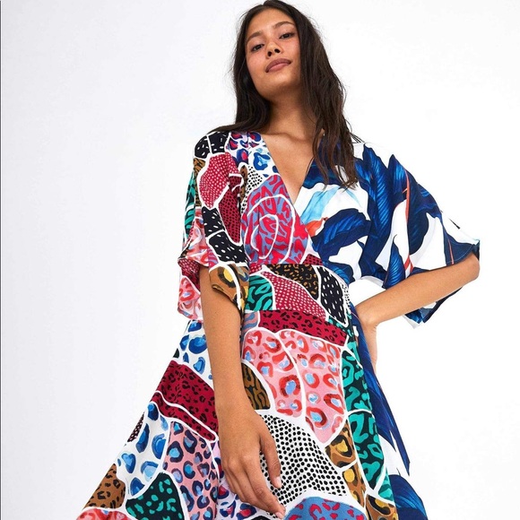 SOLD Farm Rio Palm Patchwork Mixed Maxi Wrap Dress - Picture 3 of 9